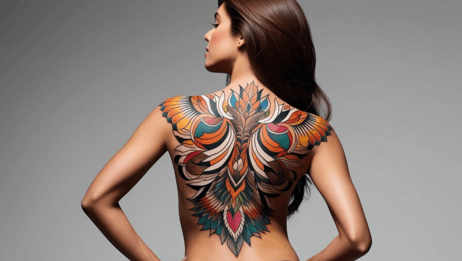 Pikosekunden- vs. Nanosekunden-Laser buntes Tattoo Backpeace by canvaAI Foto Copyright for Doctare laser 2026